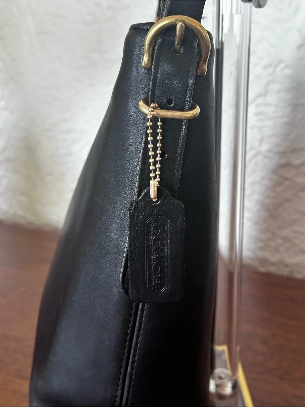 Vintage Coach Equestrian Slim 9306 Black Glove Tan Leather Shoulder Bag USA 1997